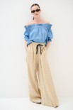 PANTALONE LARGO CON LACCIO MISTO LINO RIGA CAMMELLO