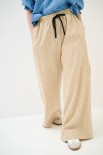 PANTALONE LARGO CON LACCIO MISTO LINO RIGA CAMMELLO