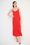 ABITO LUNGO SOTTOVESTE RASO ROSSO