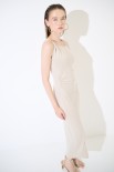 ABITO MIDI INCRESPATURA FIANCHI CON ANELLO BEIGE