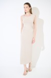 ABITO MIDI INCRESPATURA FIANCHI CON ANELLO BEIGE