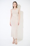 ABITO MIDI INCRESPATURA FIANCHI CON ANELLO BEIGE