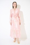 ABITO LUNGO CON BALZA VOILE STAMPA LIME/ROSA