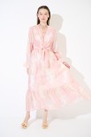 ABITO LUNGO CON BALZA VOILE STAMPA LIME/ROSA