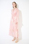 ABITO LUNGO CON BALZA VOILE STAMPA LIME/ROSA