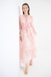 ABITO LUNGO CON BALZA VOILE STAMPA LIME/ROSA