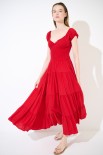 ABITO LUNGO SMOKE CON BALZE ROSSO