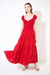 ABITO LUNGO SMOKE CON BALZE ROSSO