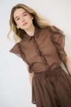 CAMICIA SMANICATA CON VOLANT MORO