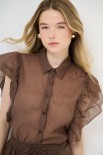 CAMICIA SMANICATA CON VOLANT MORO