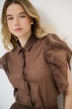 CAMICIA SMANICATA CON VOLANT MORO