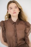 CAMICIA SMANICATA CON VOLANT MORO