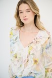 BLUSA MANICA LUNGA CON FIOCCO VOILE STAMPA PANNA/LIME