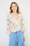 BLUSA MANICA LUNGA CON FIOCCO VOILE STAMPA PANNA/LIME