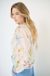 BLUSA MANICA LUNGA CON FIOCCO VOILE STAMPA PANNA/LIME