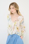 BLUSA MANICA LUNGA CON FIOCCO VOILE STAMPA PANNA/LIME