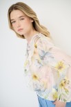 BLUSA MANICA LUNGA CON FIOCCO VOILE STAMPA PANNA/LIME