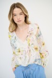 BLUSA MANICA LUNGA CON FIOCCO VOILE STAMPA PANNA/LIME