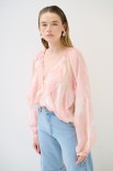 BLUSA CON ROUCHES E BOTTONI VOILE STAMPA LIME/ROSA