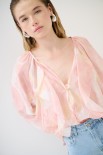 BLUSA CON ROUCHES E BOTTONI VOILE STAMPA LIME/ROSA