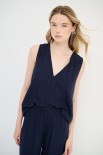 TOP SMANICATO SCOLLO V BLU