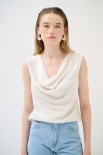TOP SMANICATO SCOLLO A GRONDA BEIGE