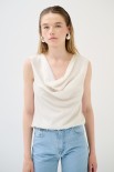 TOP SMANICATO SCOLLO A GRONDA BEIGE