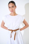 ABITO MIDI BALZE CON CINTURA BIANCO