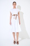 ABITO MIDI BALZE CON CINTURA BIANCO