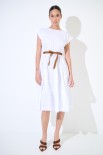 ABITO MIDI BALZE CON CINTURA BIANCO