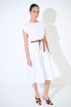 ABITO MIDI BALZE CON CINTURA BIANCO