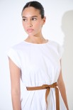ABITO MIDI BALZE CON CINTURA BIANCO