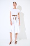 ABITO MIDI BALZE CON CINTURA BIANCO