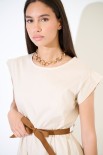 ABITO MIDI BALZE CON CINTURA BEIGE