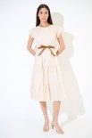ABITO MIDI BALZE CON CINTURA BEIGE
