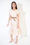 ABITO MIDI BALZE CON CINTURA BEIGE