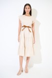 ABITO MIDI BALZE CON CINTURA BEIGE