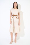 ABITO MIDI BALZE CON CINTURA BEIGE