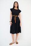 ABITO MIDI BALZE CON CINTURA NERO