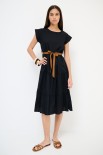 ABITO MIDI BALZE CON CINTURA NERO
