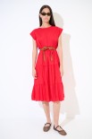 ABITO MIDI BALZE CON CINTURA ROSSO