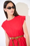 ABITO MIDI BALZE CON CINTURA ROSSO