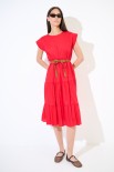 ABITO MIDI BALZE CON CINTURA ROSSO