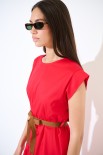 ABITO MIDI BALZE CON CINTURA ROSSO