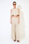 PANTALONE PINCE PALAZZO MISTO LINO BEIGE