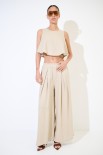 PANTALONE PINCE PALAZZO MISTO LINO BEIGE