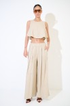 PANTALONE PINCE PALAZZO MISTO LINO BEIGE