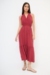 ABITO LUNGO CON BALZA E FIOCCO DT ROSSO INDIA
