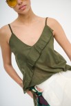 CANOTTA CON ROUCHES ASIMMETRICA MUSSOLA VERDE MILITARE