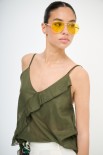CANOTTA CON ROUCHES ASIMMETRICA MUSSOLA VERDE MILITARE